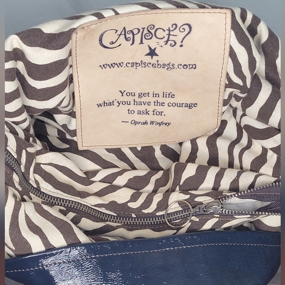 Capisce Bag Oprah Quote Rare Clean Awesome Navy Leather Collectible Look ✅️ - Picture 5 of 5